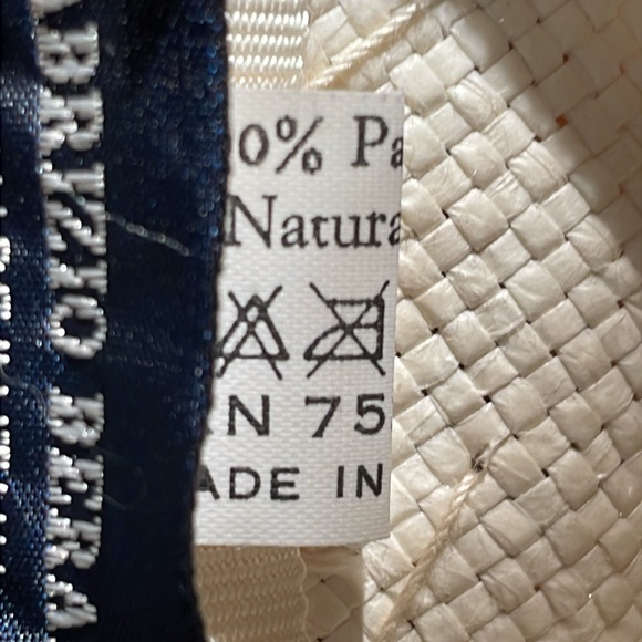 Italy Handmade Paper Straw Women’s Hat Ivory/Tan Wrap Bow - Picture 10 of 10